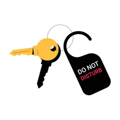 Hotel Room Keys With Do Not Disturb Tag In Flat Vector Illustration Symbolizing Privacy, Accommodation, And Hospitality Services, Isolated On White Background.