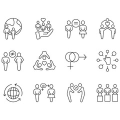 Diversity icons set. Set of editable stroke icons.Set of Diversity