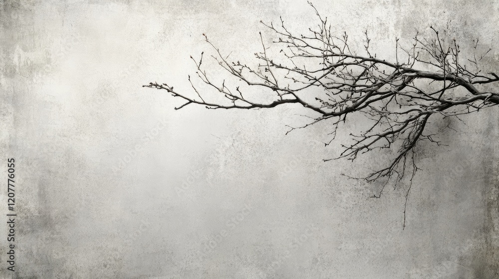 Poster artistic gray tree branch against subtle textured background for nature and minimalist themes