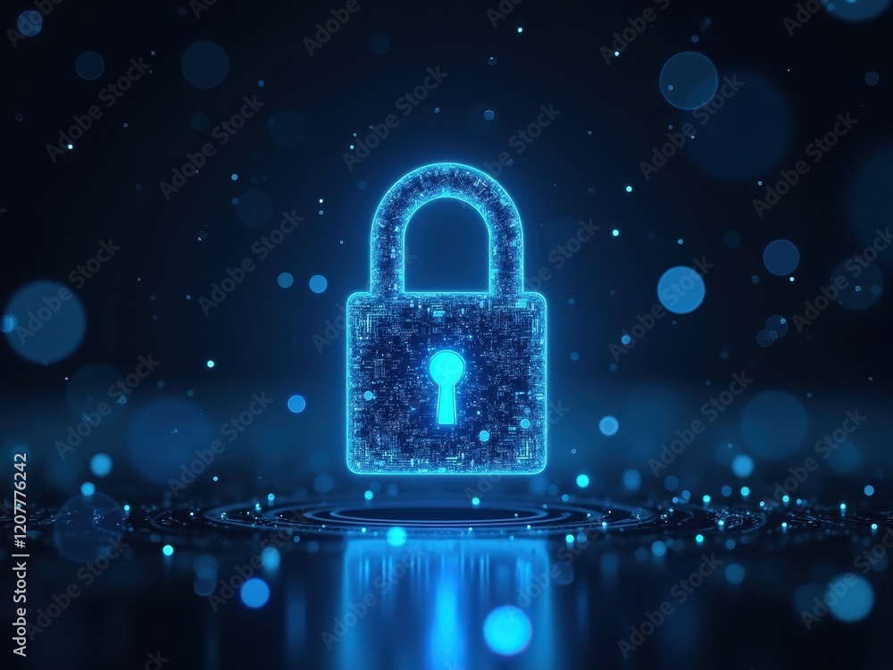 Poster high-resolution image showcasing a glowing padlock symbolizing security in cryptocurrency transactio