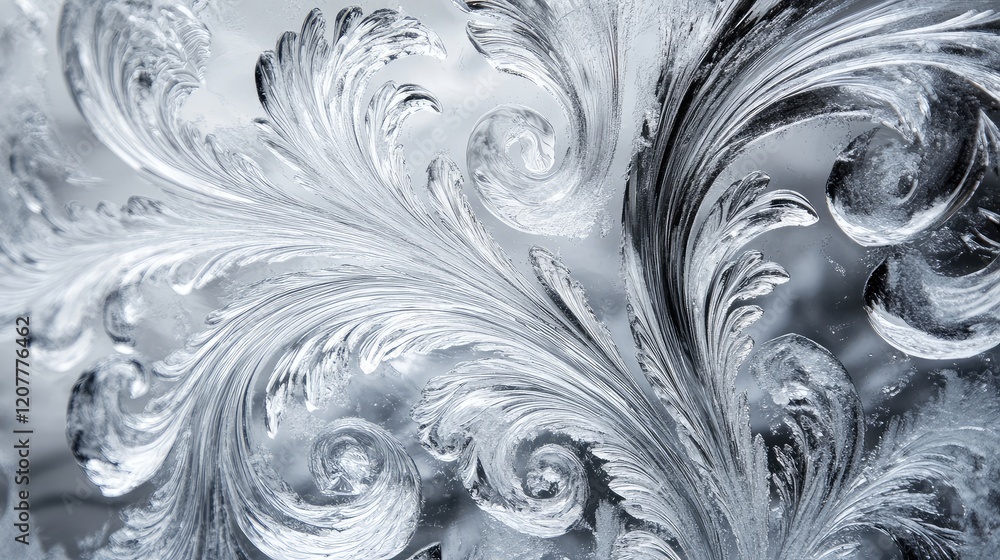 Poster detailed close-up of ornate frosted glass with intricate swirls and patterns providing ample copy sp