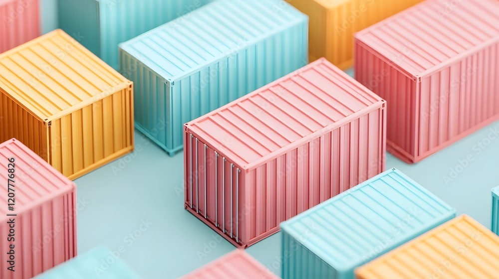 Poster organized cargo containers in minimal grid layout for logistics concept