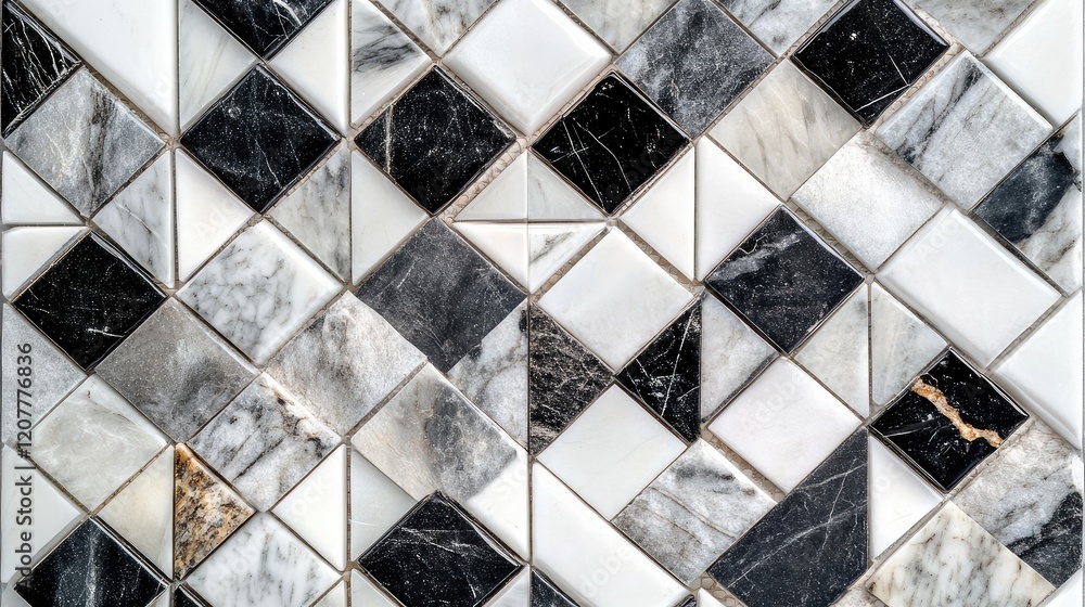 Poster black and white marble mosaic tile texture with geometric pattern and copy space for design projects
