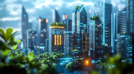 Obraz premium Futuristic Renewable-Powered AI Cityscape with Eco-Tech Integration