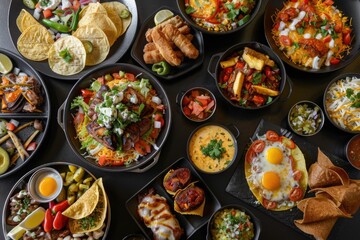 Mexican food  many dishes of the mexican cuisine on dark background