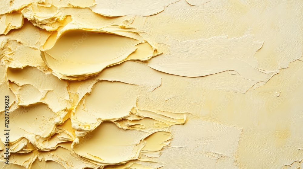 Poster yellow textured abstract background with thick paint layers and copy space.