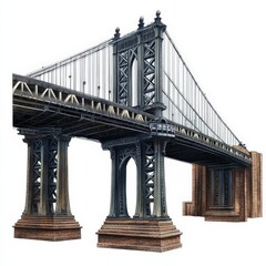 Naklejka premium Industrial steel bridge with structural detailing and urban backdrop, symbolizing architectural mastery, city connectivity, and engineering excellence