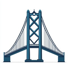 Fototapeta premium Iconic steel suspension bridge with detailed geometric design and deep blue tones against white background, showcasing architectural marvels and engineering precision in premium vector art style