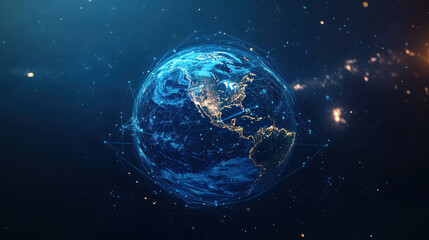 Fototapeta premium Futuristic digital earth with glowing connections and stars