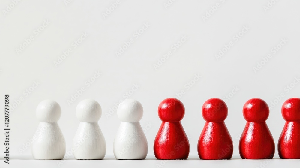 Aufkleber wooden game pieces in white and red arranged in a line with copy space for text placement.