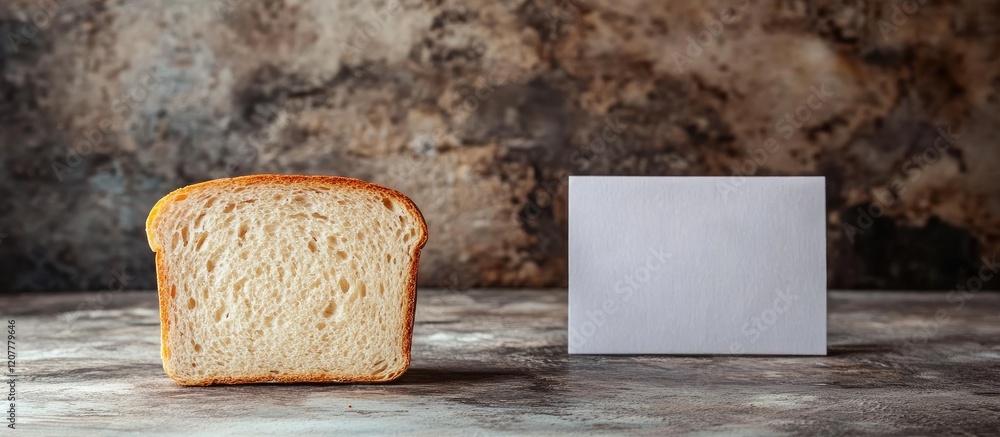 Poster artisanal bread loaf with golden crust and soft interior positioned in rustic bakery setting against