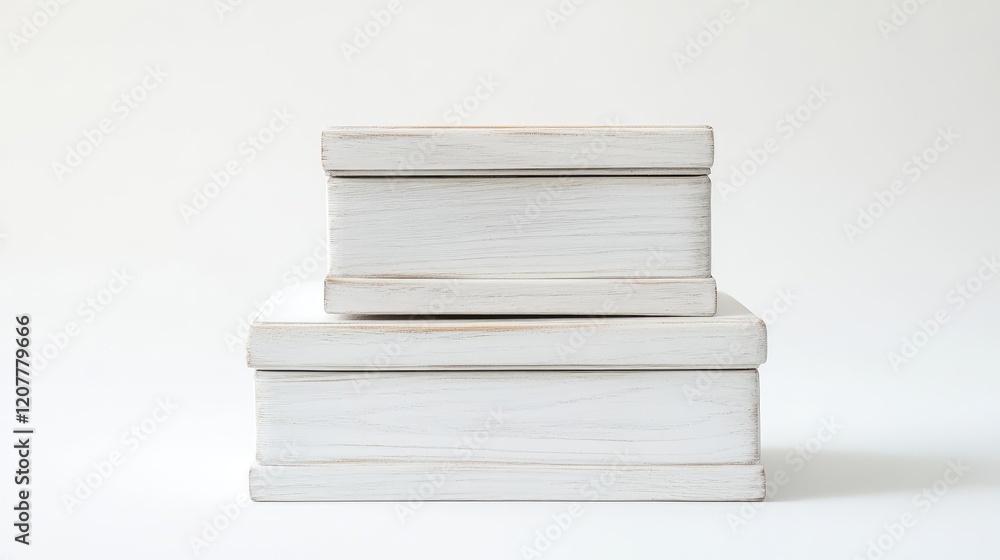 Poster stacked white storage boxes on a neutral background with ample copy space for design purposes
