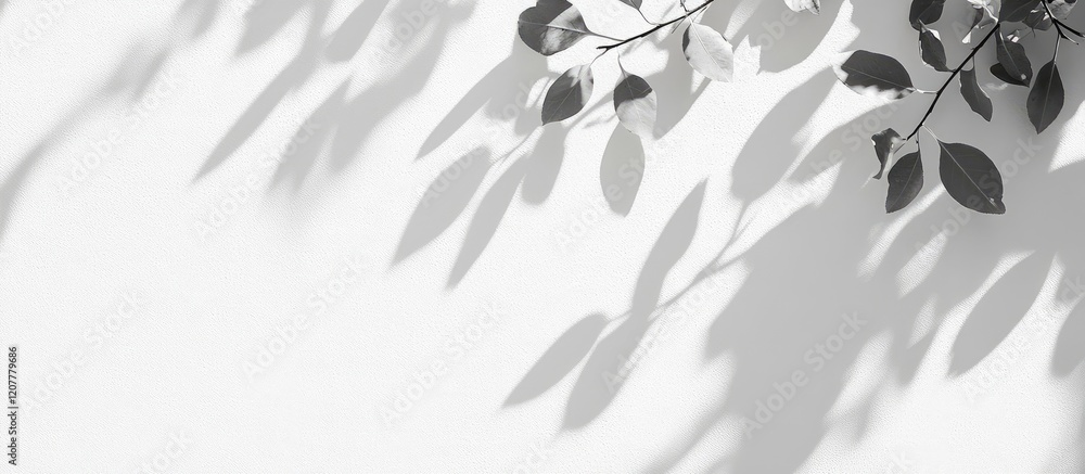 Aufkleber leaves casting shadows on a white background with ample copy space for text placement.