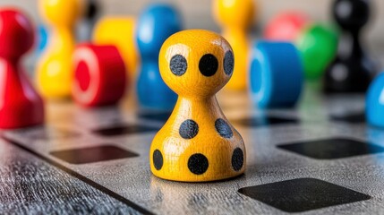 Fototapeta premium Colorful Game Pieces on a Board in a Close-Up View