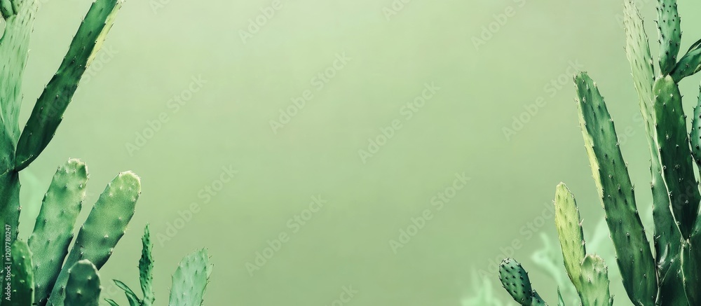 Poster lush green cactus wallpaper banner with close-up detail and soft gradient background offering ample 