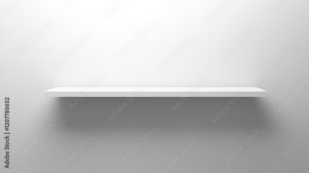 Poster minimalistic white shelf against a plain wall with copy space for text or images.