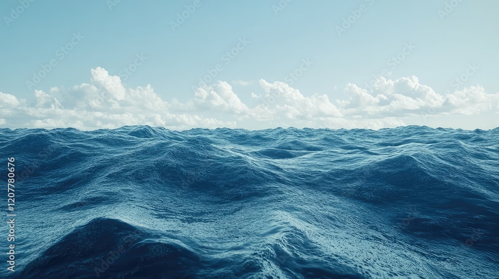 Aufkleber calm ocean waves under a bright sky with fluffy clouds and ample copy space for text placement