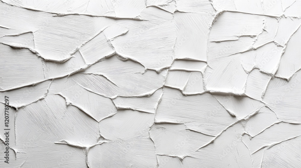 Poster cracked white textured wall background with detailed patterns and copy space for placement of text o