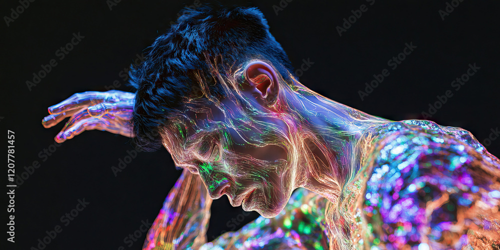 Aufkleber digital rendering of person with illuminated network pattern
