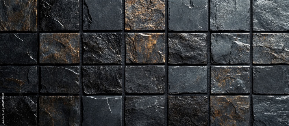 Poster dark mosaic tile background with natural stone texture ideal for luxury design and patterned walls o