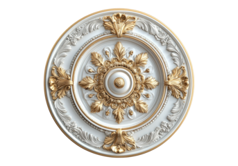 Metallic white striking medallion.