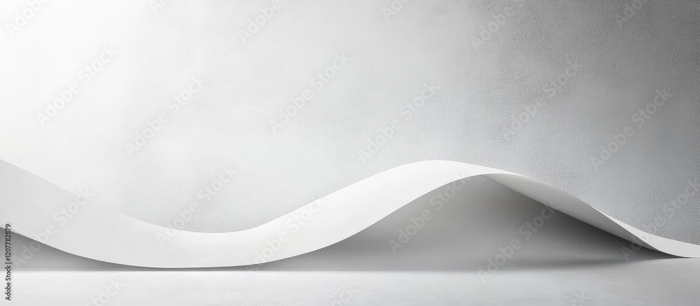 Poster elegant curving white matte paper mockup on soft gray textured wall backdrop with ample copy space f