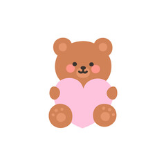 Cute Sitting Bear Hugging a Pink Heart