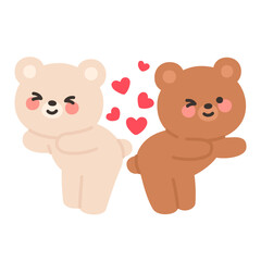 Playful Bears with Touching Backs and Floating Hearts