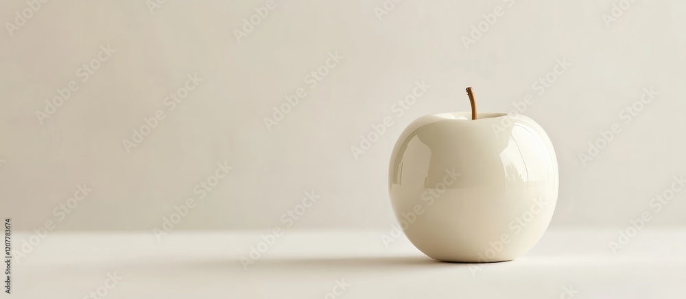 Poster minimalist white ceramic apple against a soft beige background creating a serene atmosphere with amp