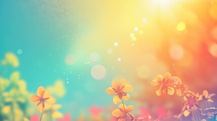 Obraz premium vibrant floral background with soft bokeh and sunlight creating a joyful and uplifting atmosphere in a garden setting