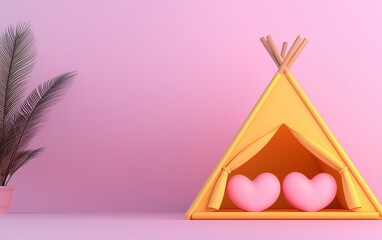 A cozy tent with heart shapes, perfect for romantic decor and playful atmospheres.