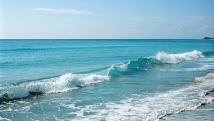 Blue hues dominate the ocean scene as a gentle wave breaks at the shore, sea, landscape