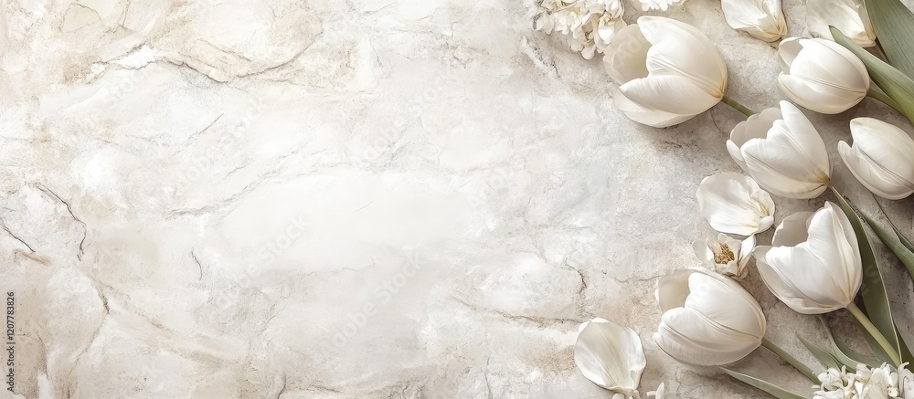 Aufkleber White tulips on a textured background with copy space for text and design elements.