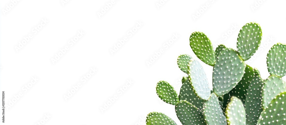 Poster vibrant green cactus with white thorns positioned against a clean white background featuring ample e
