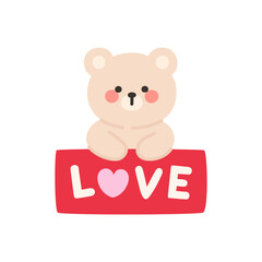 Cute Bear Holding a Love Sign for Valentine's Day with Minimal Design