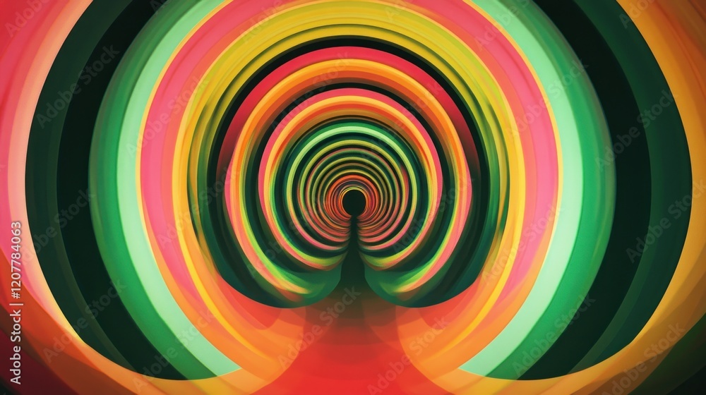 Poster abstract concentric circles creating a tunnel effect with vibrant colors and a dark center