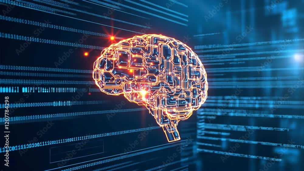 Aufkleber futuristic digital brain glowing circuitry illustration of artificial intelligence, neural networks,