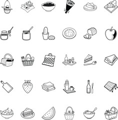 Picnic Food Icons Meals, Snacks, Baskets, and Drinks