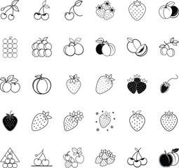 Simple Line Icons Cherries, Strawberries, Peaches, and Grapes