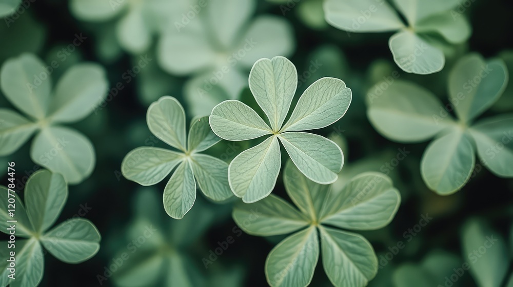 Aufkleber green clover leaves texture background with soft focus and copy space for text. natural foliage patt