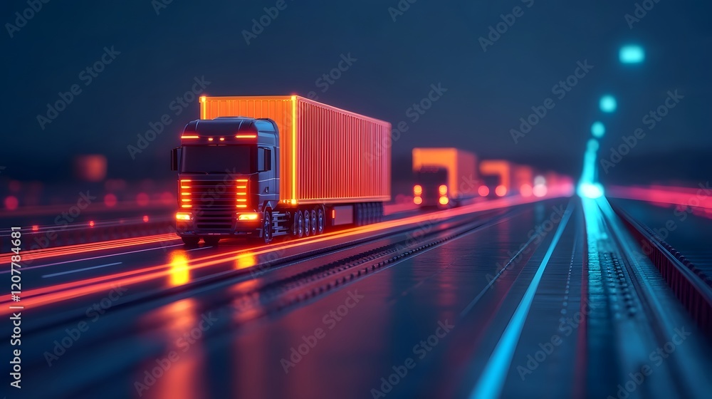 Aufkleber streamlined freight network map with glowing 3d paths representing logistics efficiency
