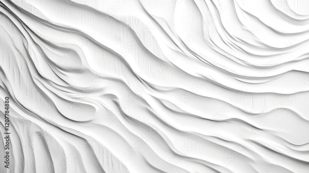 Poster abstract white textured background with flowing curves and waves in a minimalist design, ideal for m