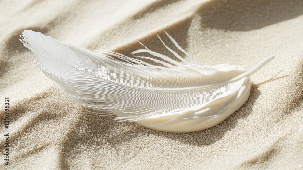 Aufkleber delicate white feather resting on smooth textured surface with copy space for text or design element