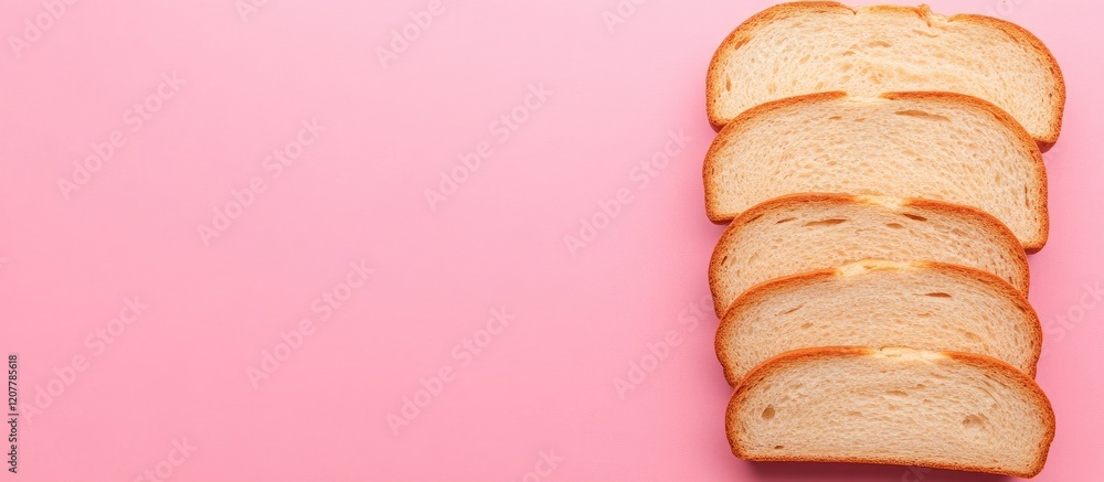 Poster freshly sliced soft sweet bread loaves on light pink background with delicate color gradient and spa