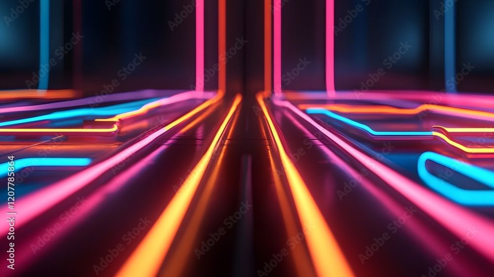 Aufkleber futuristic glowing subway tunnel with dynamic light trails and abstract geometry