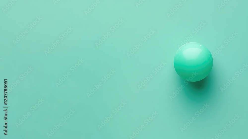 Poster turquoise sphere on a solid mint green background with ample copy space for text or branding.