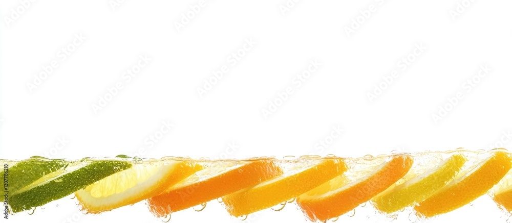 Aufkleber freshly sliced colorful citrus fruits including lemon lime orange and grapefruit on bright white bac