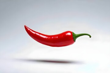 Flying red chilies on a white background