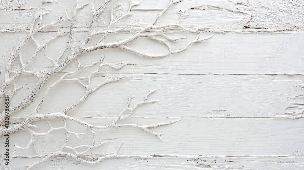 Poster textured white wood background with embossed white tree branch design and ample copy space for desig