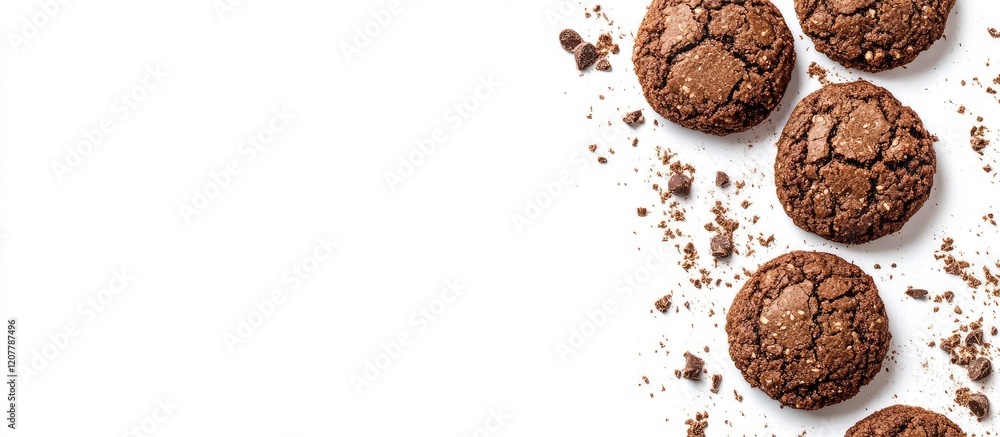 Aufkleber chocolate cookies with crumbs on a white background and copy space for text placement